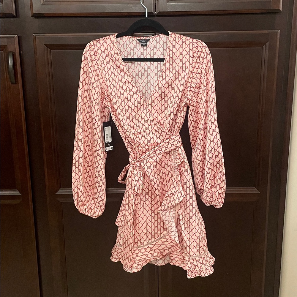 Marciano by Guess Silky Wrap Dress Monogram Blush Red Size 4 NWT